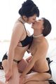 Kawagoe yui kissing kisaragi aiku topless on bed in underwear